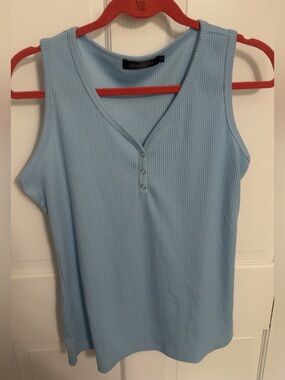 Merokeety Light Blue Ribbed Henley Tank Top